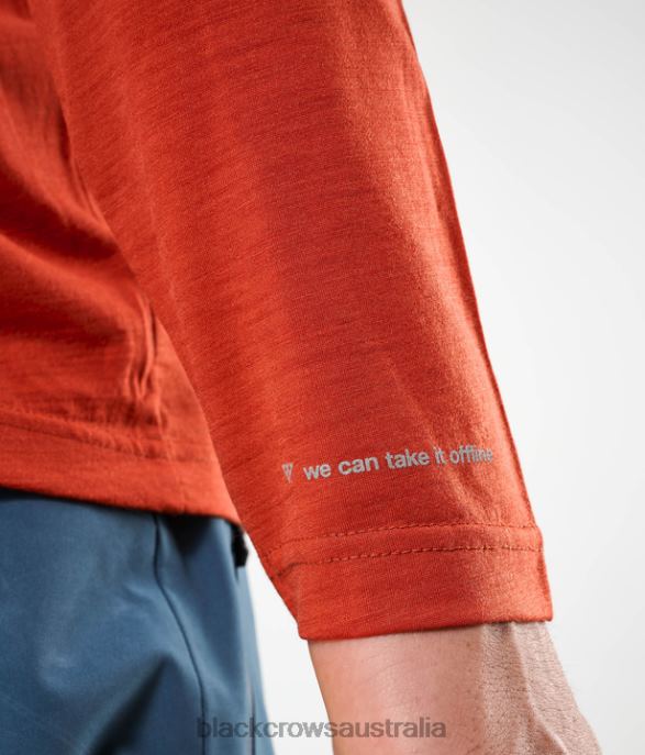 Black Crows Apparel 62HDJ147 Men Merino Blend Long Sleeve Tee Rust Red