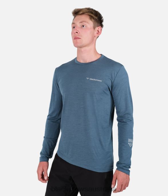 Black Crows Apparel 62HDJ150 Men Merino Blend Long Sleeve Tee Petrolblue