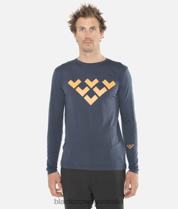Black Crows Apparel 62HDJ165 Men Merino Long Sleeve Chevron Tee Dark Blue