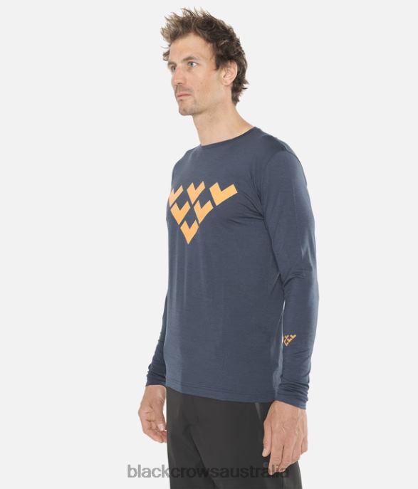 Black Crows Apparel 62HDJ165 Men Merino Long Sleeve Chevron Tee Dark Blue