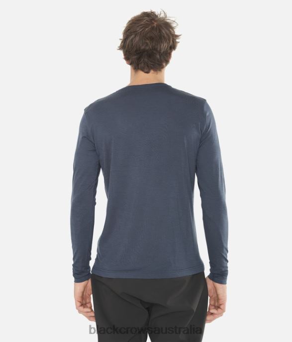 Black Crows Apparel 62HDJ165 Men Merino Long Sleeve Chevron Tee Dark Blue