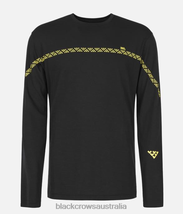 Black Crows Apparel 62HDJ172 Men Merino Long Sleeve Line Tee Black-Yellow