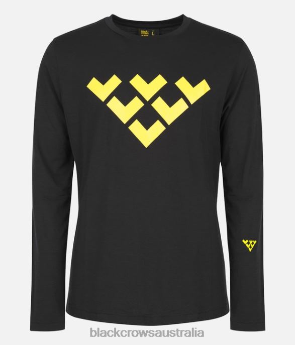 Black Crows Apparel 62HDJ175 Men Merino Long Sleeve Chevron Tee Black-Yellow