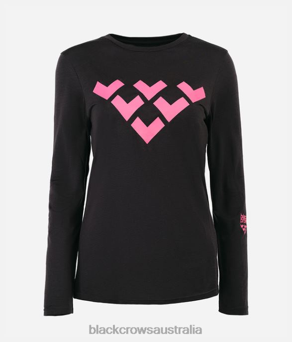 Black Crows Apparel 62HDJ271 Women Merino Blend Long Sleeve Tee Black-Pink